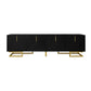 Modern TV Stand with Textured Doors, Gold Handles and Legs, Ample Storage Space, Easy to Install, 63" L x 15" W x 17.5" H, Black