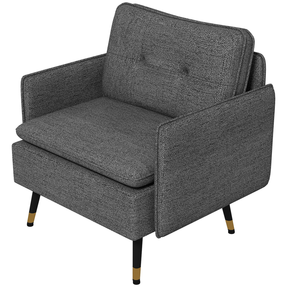 Accent Chair, Upholstered Armchair with Tufted Back Cushion and Steel Legs for Living Room, Bedroom, Dark Grey