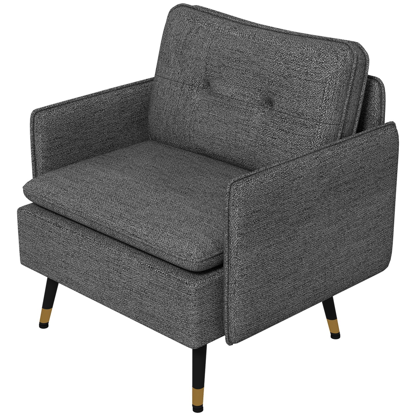Accent Chair, Upholstered Armchair with Tufted Back Cushion and Steel Legs for Living Room, Bedroom, Dark Grey