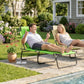 Folding Chaise Lounge Chair, Reclining Beach Tanning Chair with Face Hole, Pillow, 4-Position Adjustable Lay Flat Sun Lounger, Steel Frame for Outdoor Patio Pool, Green