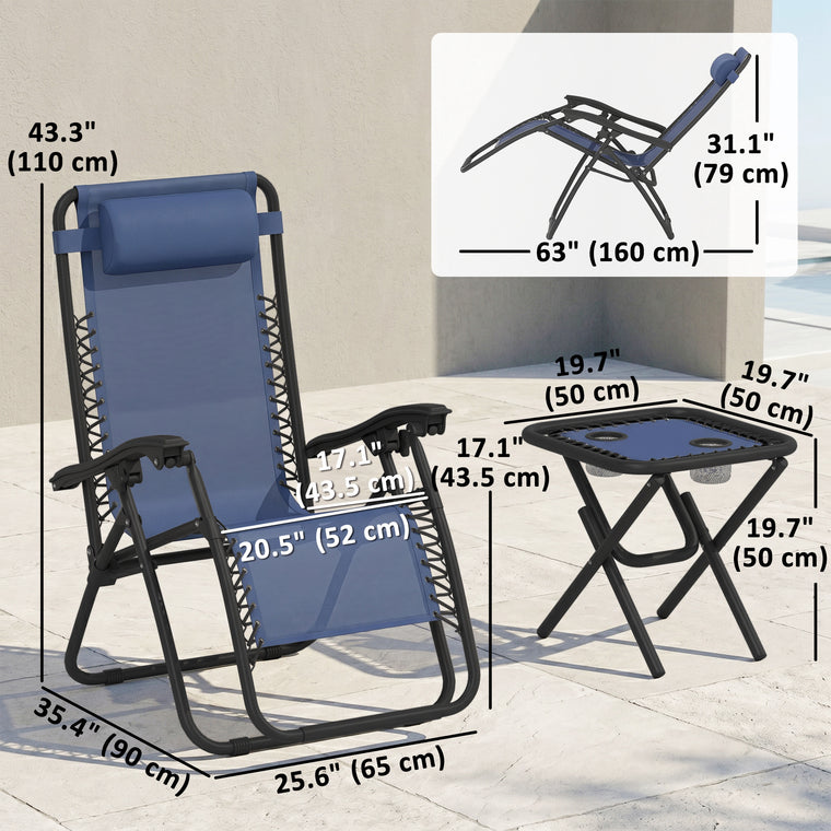 2-Piece Zero Gravity Chair Set with Side Table & Cupholders