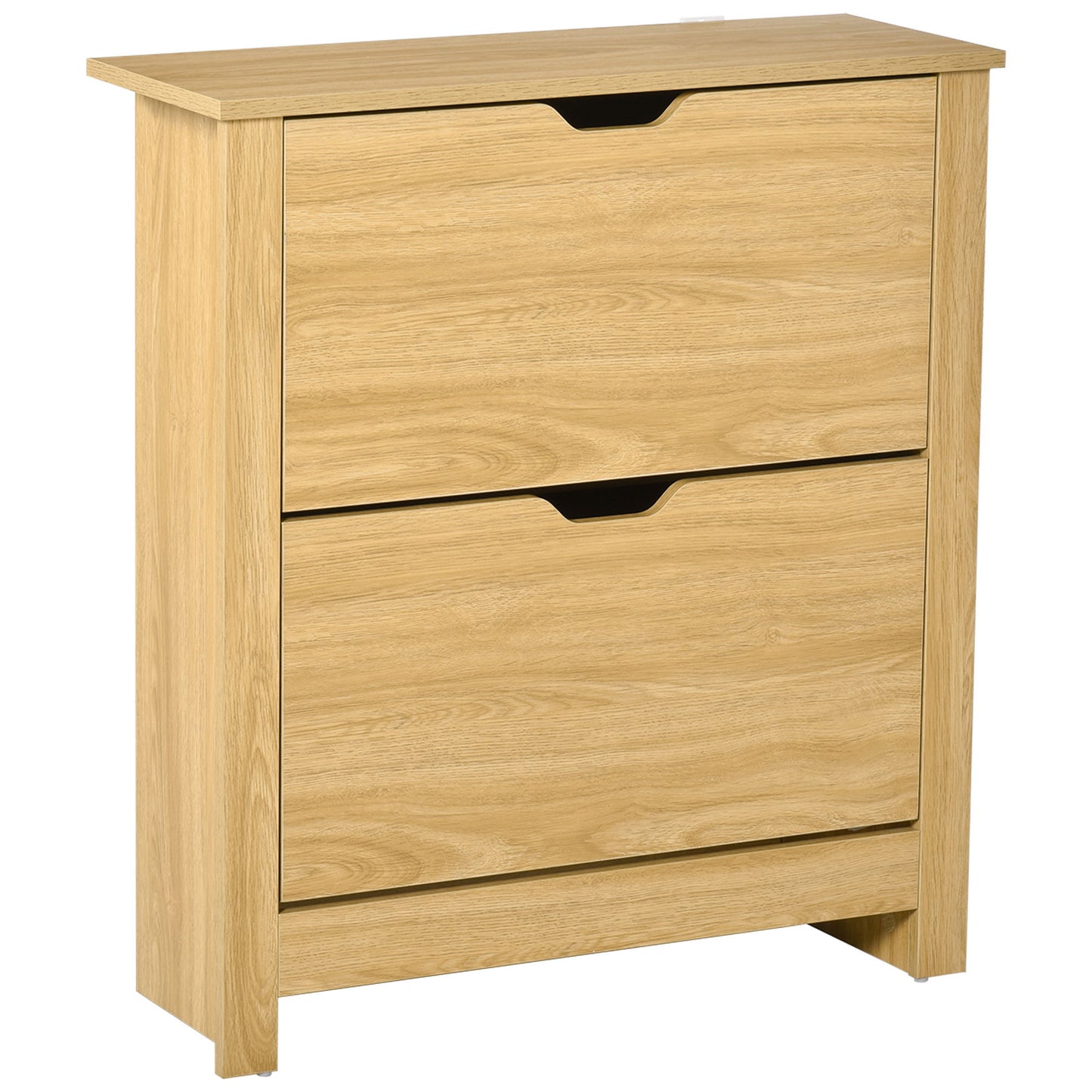 Shoe Storage Cabinet with 2 Flip Drawers and Adjustable Shelves for 12 Pairs of Shoes, Natural Wood