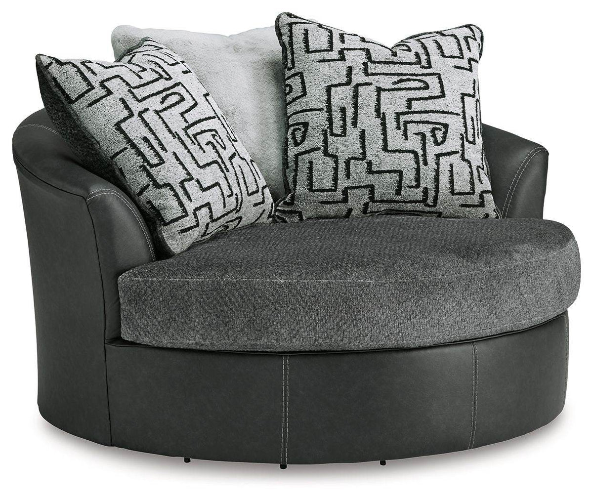 Brixley Pier - Oversized Swivel Accent Chair - Faux Leather / Fabric - Graphite