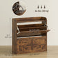 Narrow Shoe Storage Cabinet, Farmhouse Slim Shoe Cabinet with 2 Flip Drawers, Adjustable Shelves, Rustic Brown