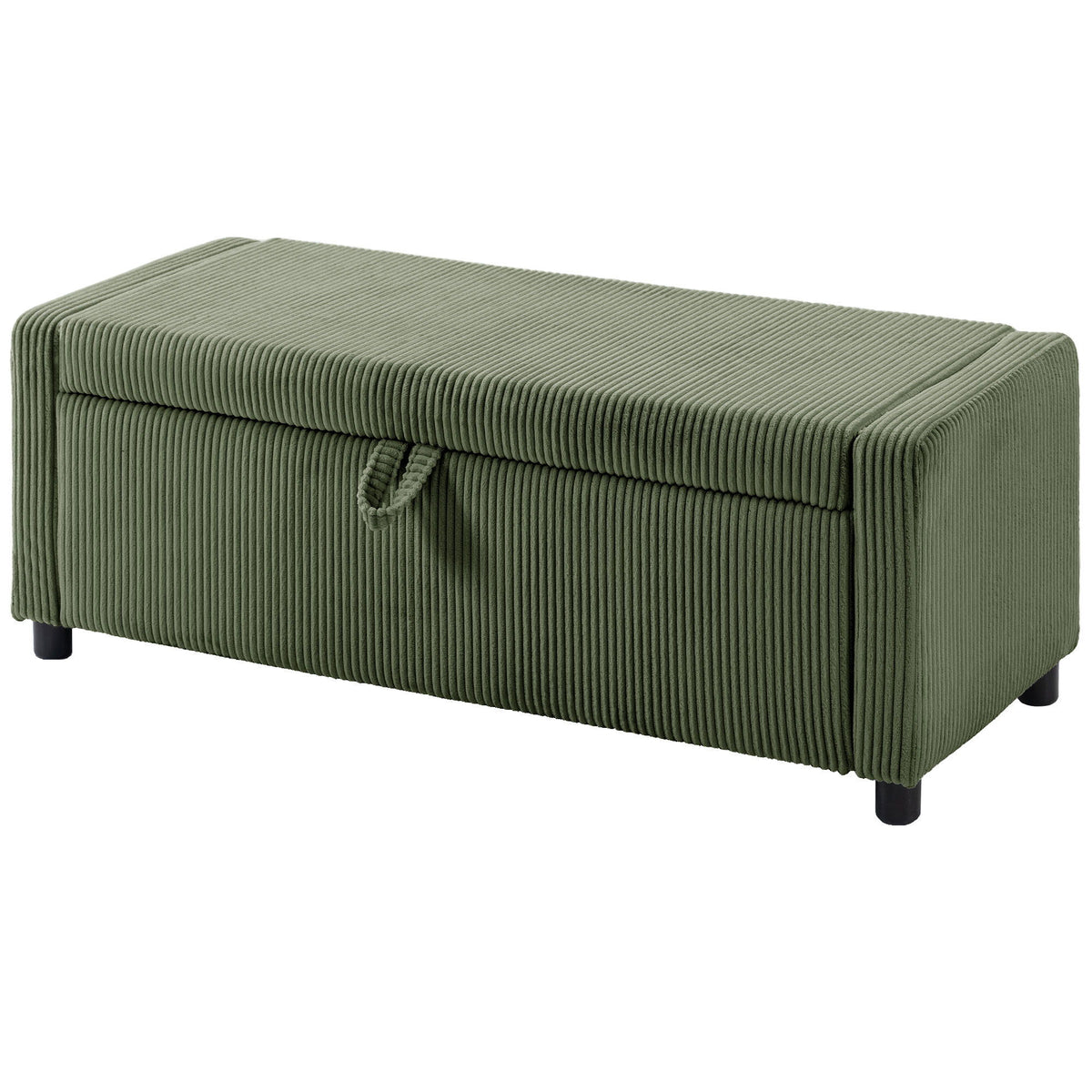 Storage Ottoman, Upholstered Corduroy End of Bed Bench with Thick Padding, Storage Bench for Bedroom, Dark Green
