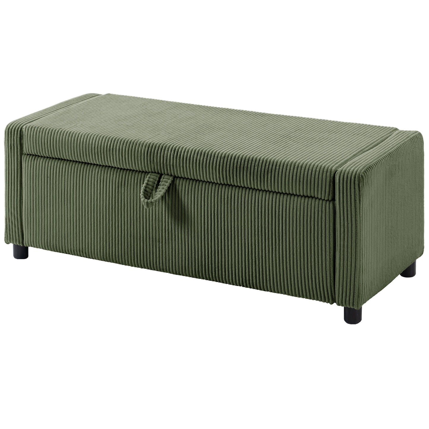Storage Ottoman, Upholstered Corduroy End of Bed Bench with Thick Padding, Storage Bench for Bedroom, Dark Green