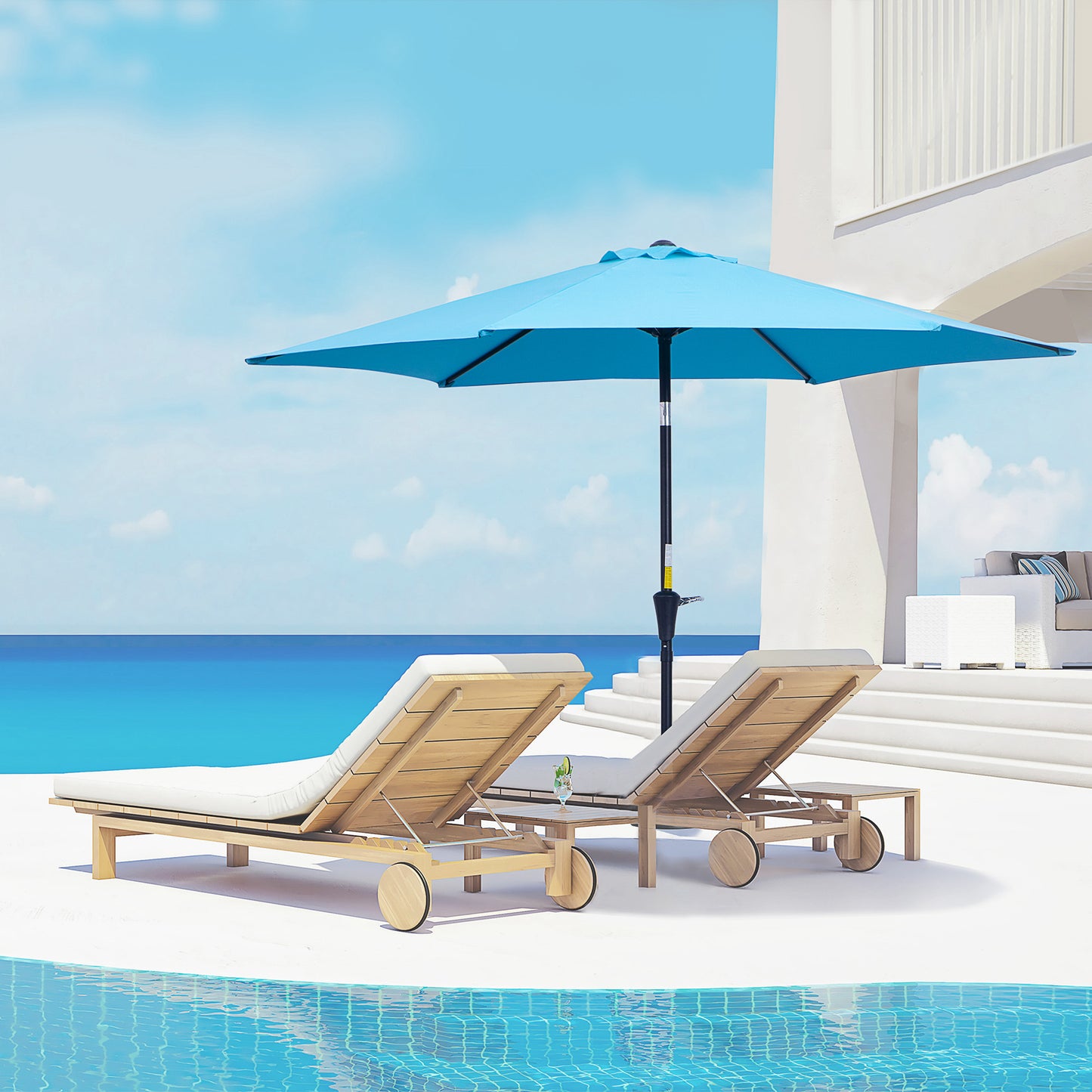 8.5' Round Aluminum Patio Umbrella Garden Parasol Market Sunshade Tilt Canopy w/ 6 Ribs, Crank Handle, Blue