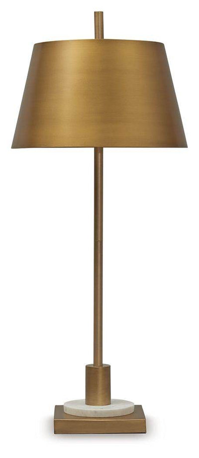 Fritzburn - Gold Finish / White - Metal Table Lamp - Forward Furniture