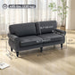 Stylish Midback Double Sofa with Sponge Padding, 2 Seater Sofa Couch, with Rubber Wood Leg, Dark Grey
