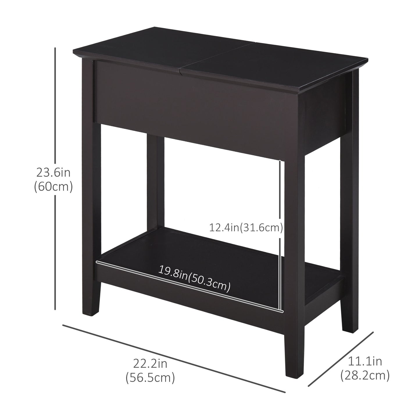 End Side Table in Flip Top Design with Cabinet and Bottom Shelf, Storage Furniture Decoration for Bedroom Living Room Office, Dark Coffee