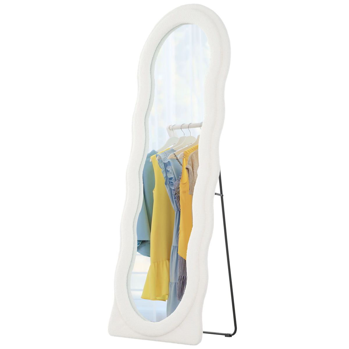 Floor Standing Mirror, Full Length Mirror, Free Standing, Leaning or Wall Mirror with Frame and Arched Top, White