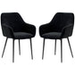 Dining Chairs Set of 2, Velvet-look Fabric Upholstered Kitchen Chairs with Backrest, Armrests and Steel Legs, Black
