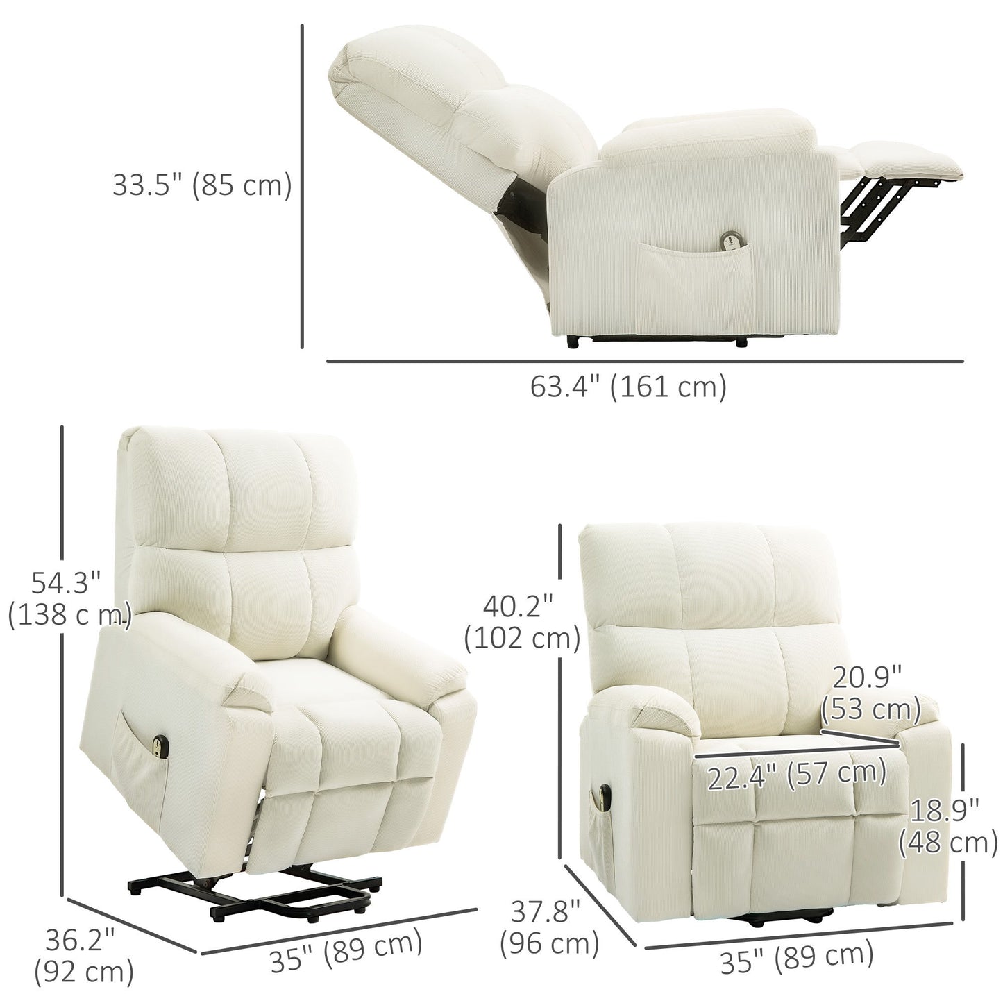 Lift Chair for Seniors, Microfibre Upholstered Power Recliner Chair with Remote, Quick Assembly, Cream White