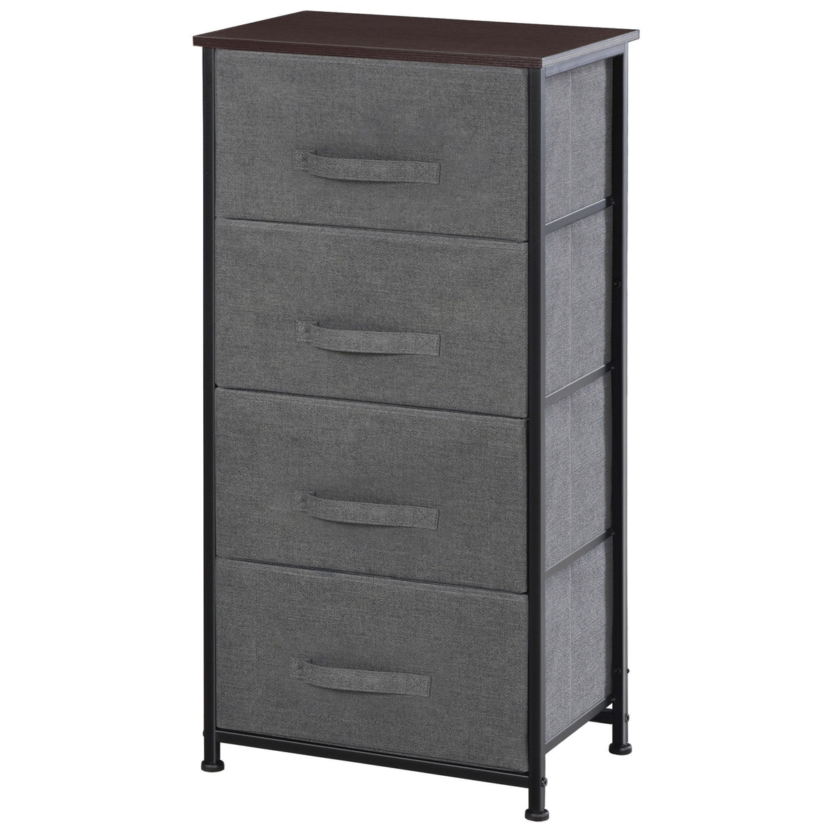 Linen Drawer Cabinet Organizer Storage Dresser Tower with 4 Removable Drawer Metal Frame Adjustable Feet for Living Room, Kitchen, Bathroom, Black