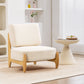 Accent Chair with Rubber Wood Frame, Wide Seat, Modern Chenille Bedroom Chair with Thick Cushion, Cream White