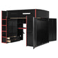 Full Size Wood Loft Bed with Built-In Desk and Gaming Station, Sturdy Bed Frame for Gamers and Multitaskers, 78.5'' L x 56.5'' W x 65'' H, Red