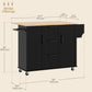 Rolling Kitchen Cart with Drop Leaf & 3 Drawers - Black