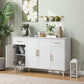 55" Buffet Cabinet with Soft-Close Doors, Modern Sideboard with 2 Drawers, 3 Adjustable Shelves and 4 Doors, White