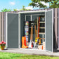 Outdoor 4.4' x 2.3' Plastic Storage Shed with Lockable Doors and Foldable Shelves, Wood-Effect Garden Shed, Grey