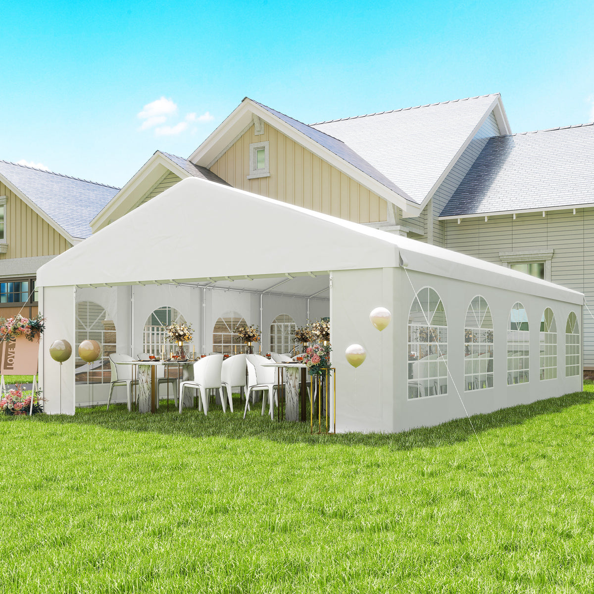 Heavy Duty Large Party Tent & Carport with Removable Sidewalls, Portable Garage Canopy Tent, White