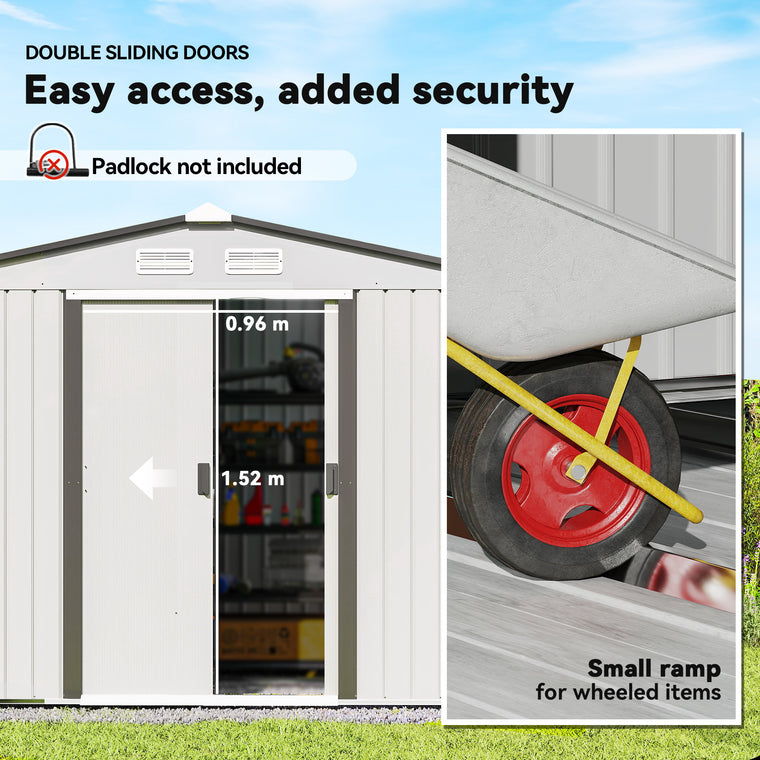 9.1' x 6.4' x 6.3' Metal Garden Tool Shed with Double Doors