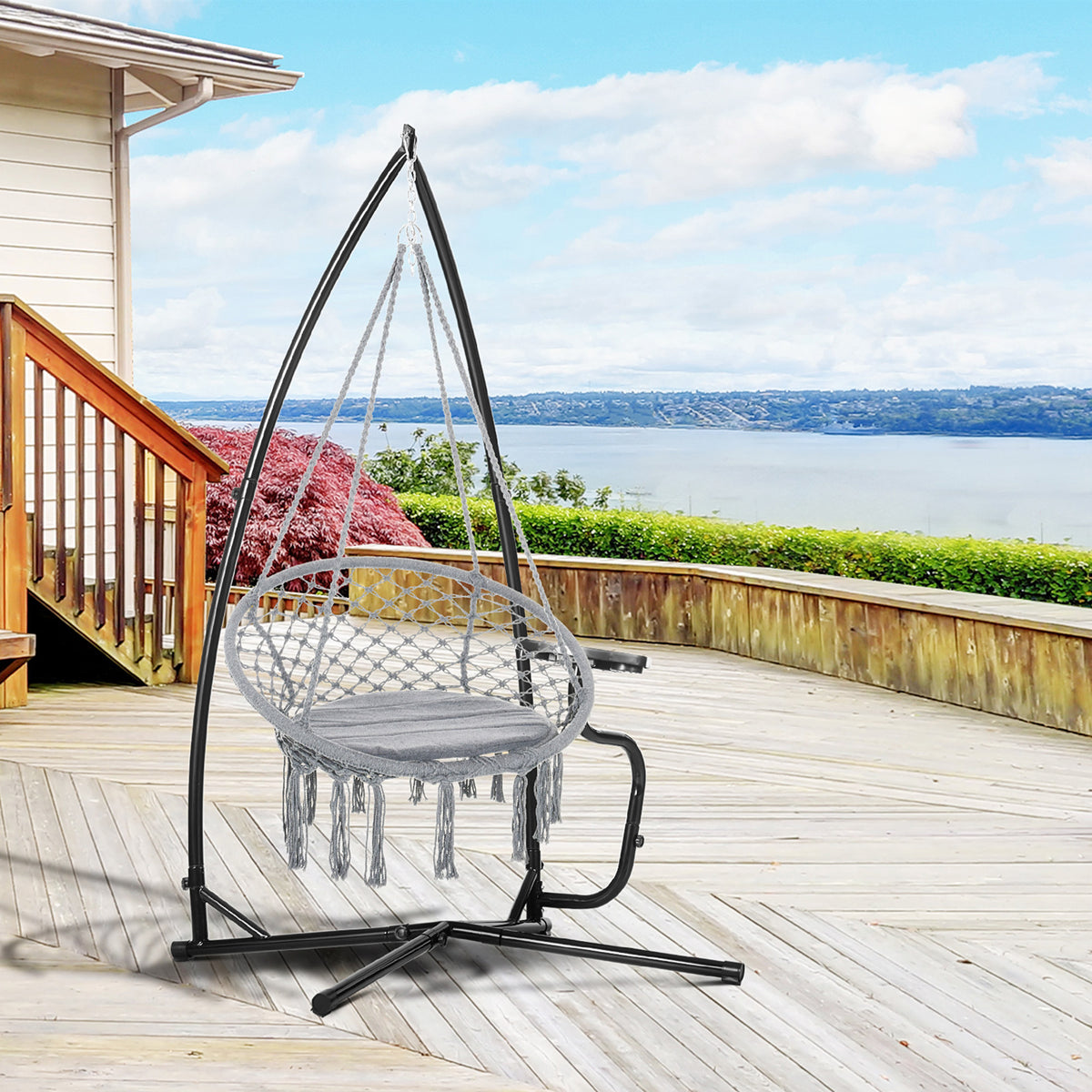 Hammock Chair Stand Only, Metal C-Stand for Hanging Hammock Chair with Tray for Indoor, Outdoor, Porch, Patio, Black