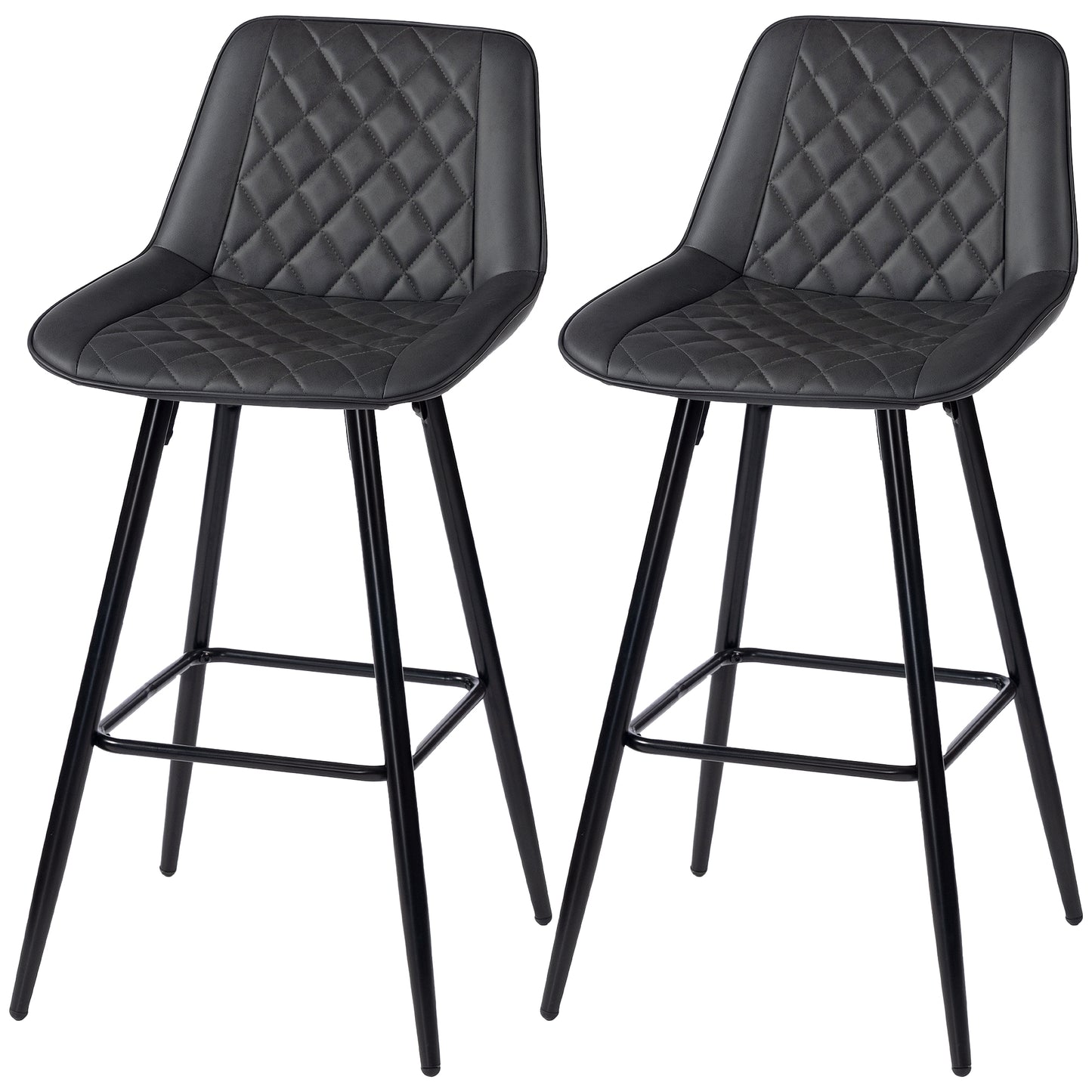 PU Leather Counter Height Bar Chairs Set of 2, 27.75" Bar Stools with Metal Legs for Dining Area, Kitchen Island, Black