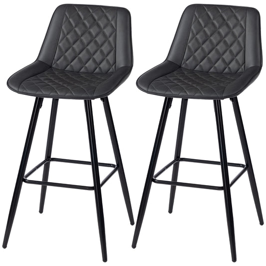 27.75" PU Leather Counter Bar Stools Set of 2 - Black