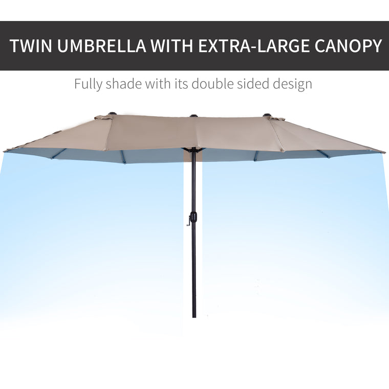 15' x 8.7' Tan Umbrella with Twin Canopy & Lift Crank