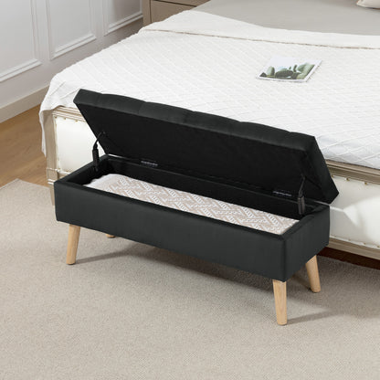Velvet Storage Ottoman with Wood Legs