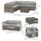 4 Pieces Rattan Wicker Outdoor Conversation Furniture Set w/ Corner Sofa Loveseats Coffee Table Cushions, Grey