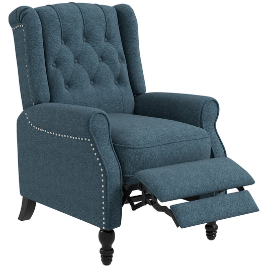 Wingback Tufted Recliner with Footrest - Blue