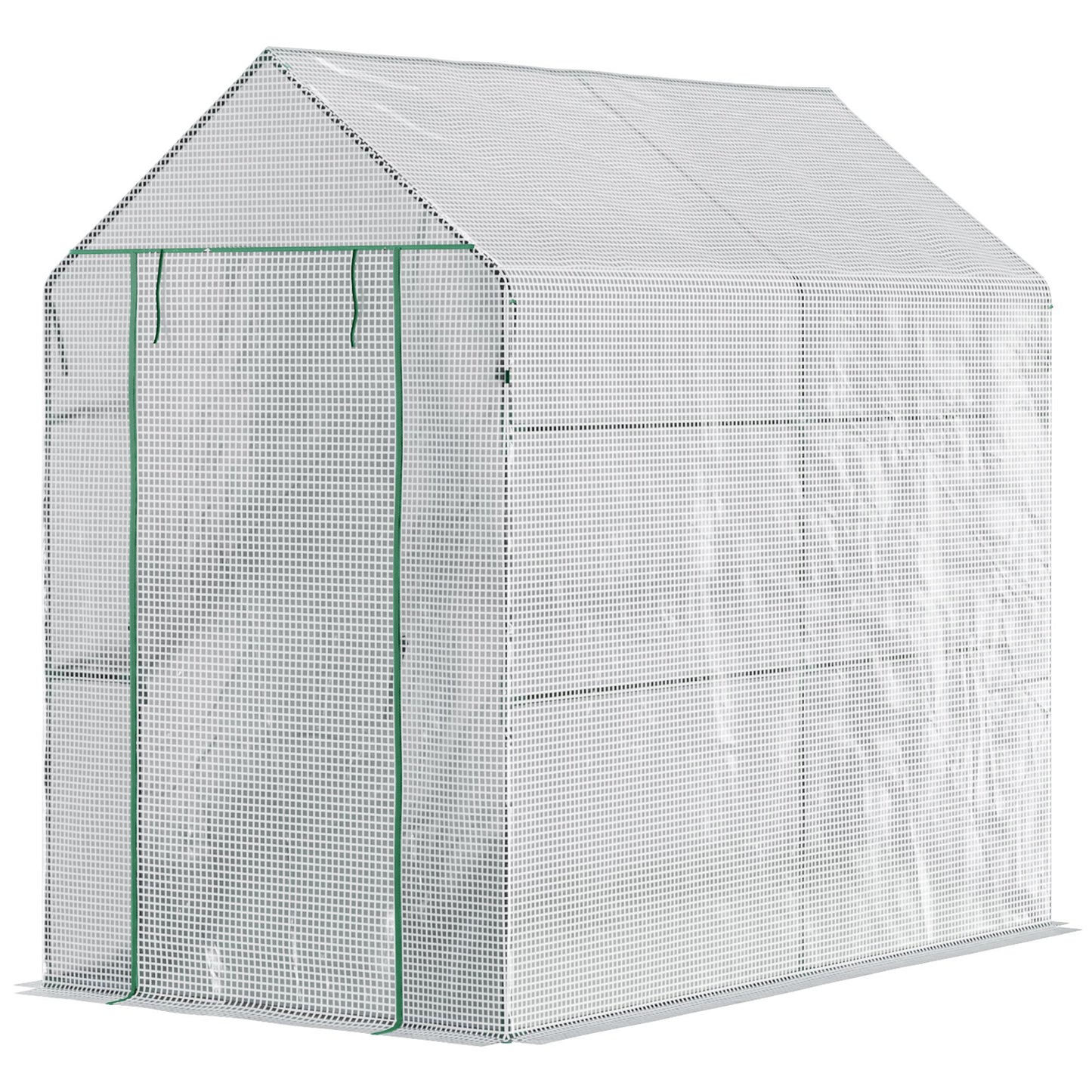 73" x 47" x 75" Walk-in Greenhouse Outdoor Portable Plant Flower Growth Warm House Garden Tunnel Shed with Roll-up Door and 4 Shelves, White