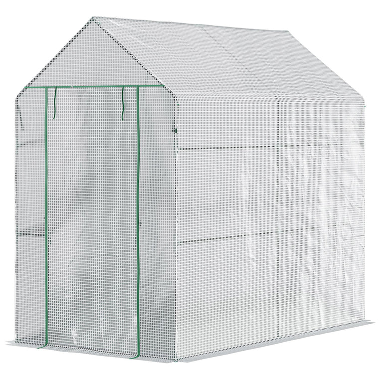 73" x 47" x 75" White Walk-In Greenhouse with Roll-Up Door