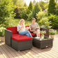 3 Pieces Patio Furniture Set with Cushions, Outdoor PE Rattan Wicker Conversation Corner Sofa Set with Glass Top Table