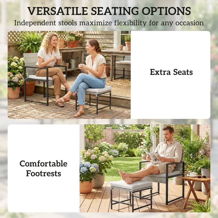 11-Piece Wicker Dining Set with 6 Armchairs, 4 Stools