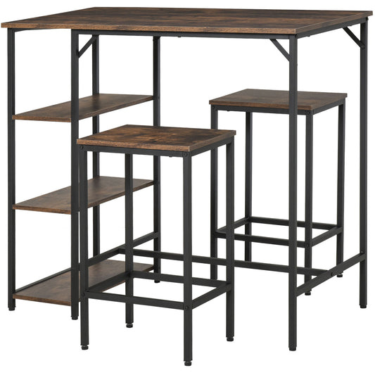 Industrial Counter Height Bar Table Set for 2 - Rustic Brown