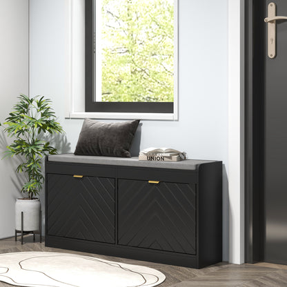 Upholstered Shoe Storage Bench with 2 Drawers