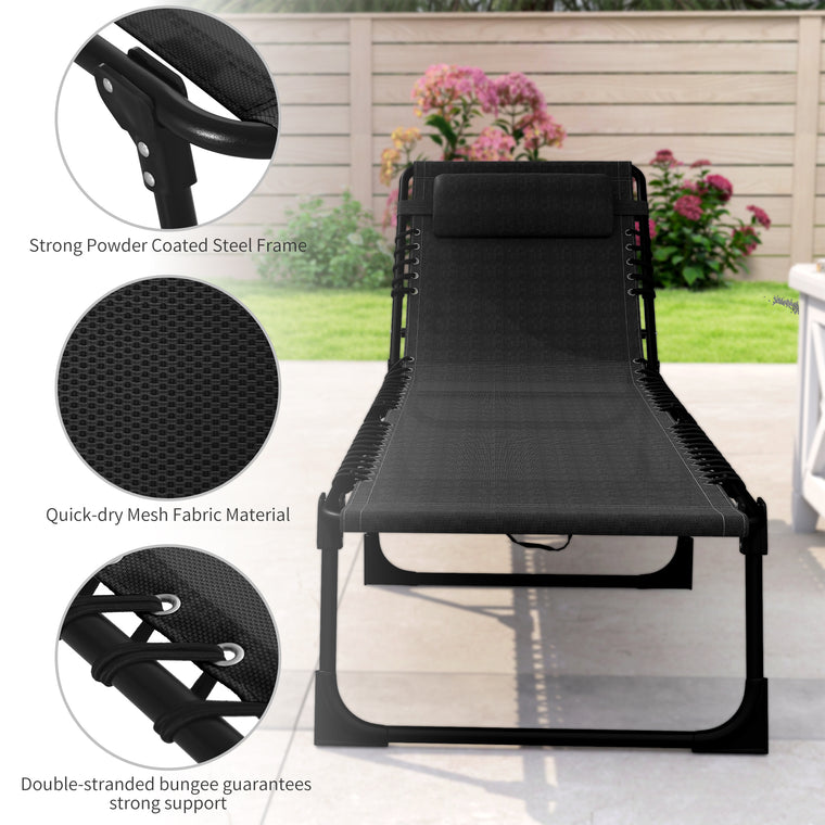 Black 4-Level Adjustable Chaise Lounge with Headrest