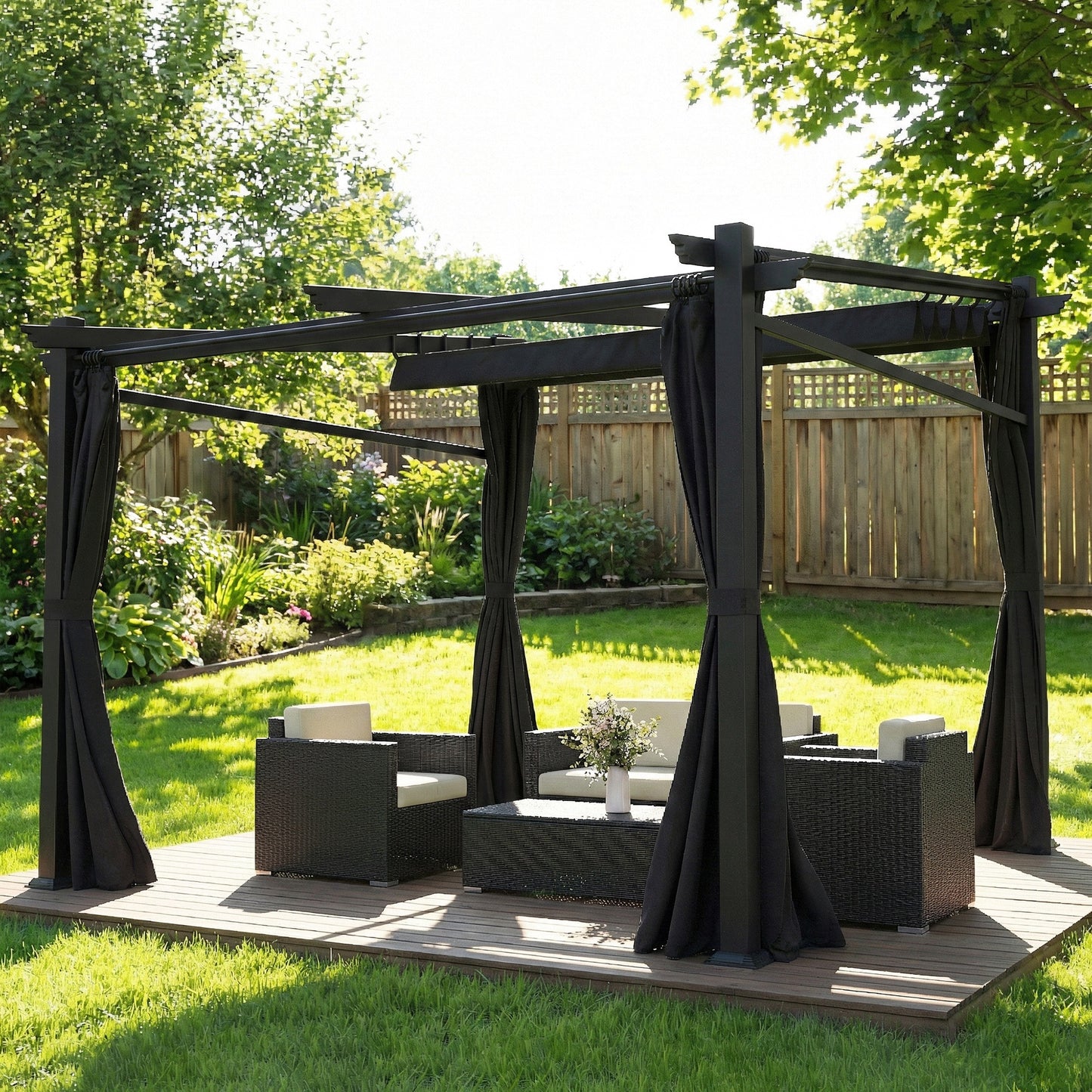 Metal Pergola with Sliding Roof Canopy, Retractable Pergola Canopy