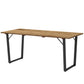 Wooden Outdoor Dining Table for 6 with 2" Umbrella Hole, Slatted Tabletop, Metal Frame, for Yard, Deck, Lawn