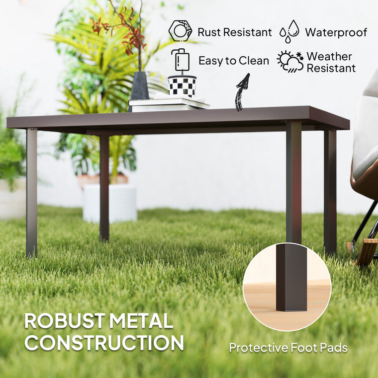 Rectangle Metal Side Table with Woodgrain Top