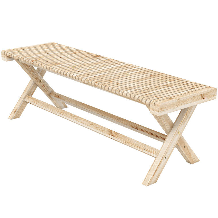 55.1" Natural Wood Garden Bench, 2-Seater Slatted Seat