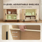 Sideboard Buffet Cabinet with Curved Tambour Doors and Storage, Natural Wood