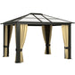 10' x 12' Hardtop Gazebo Canopy with Polycarbonate Roof, Aluminum Frame, Netting, Curtains and Ceiling Hook, Brown