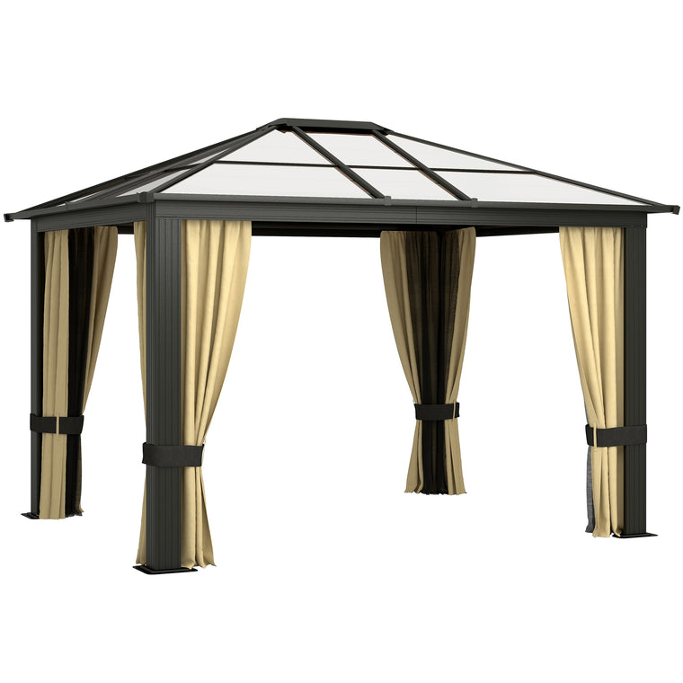 10' x 12' Brown Hardtop Gazebo with Polycarbonate Roof & Hook