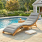 Folding Chaise Lounge Chair Outdoor, Acacia Wood Lounger Tanning Chair with Cushion, Headrest, Light Grey