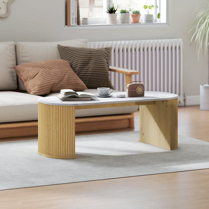Marble-Effect Coffee Table with Round Corners
