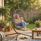 Outdoor Hanging Egg Chair with Retractable Footrest Swing Chair with Metal Stand Light Grey
