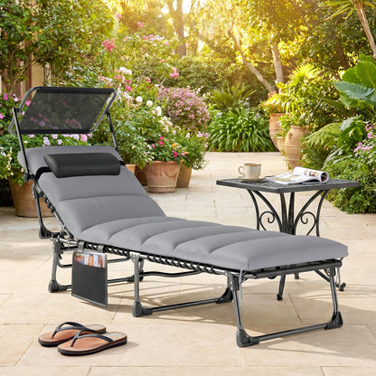 Folding Chaise Lounge with 5-Level Back and Headrest